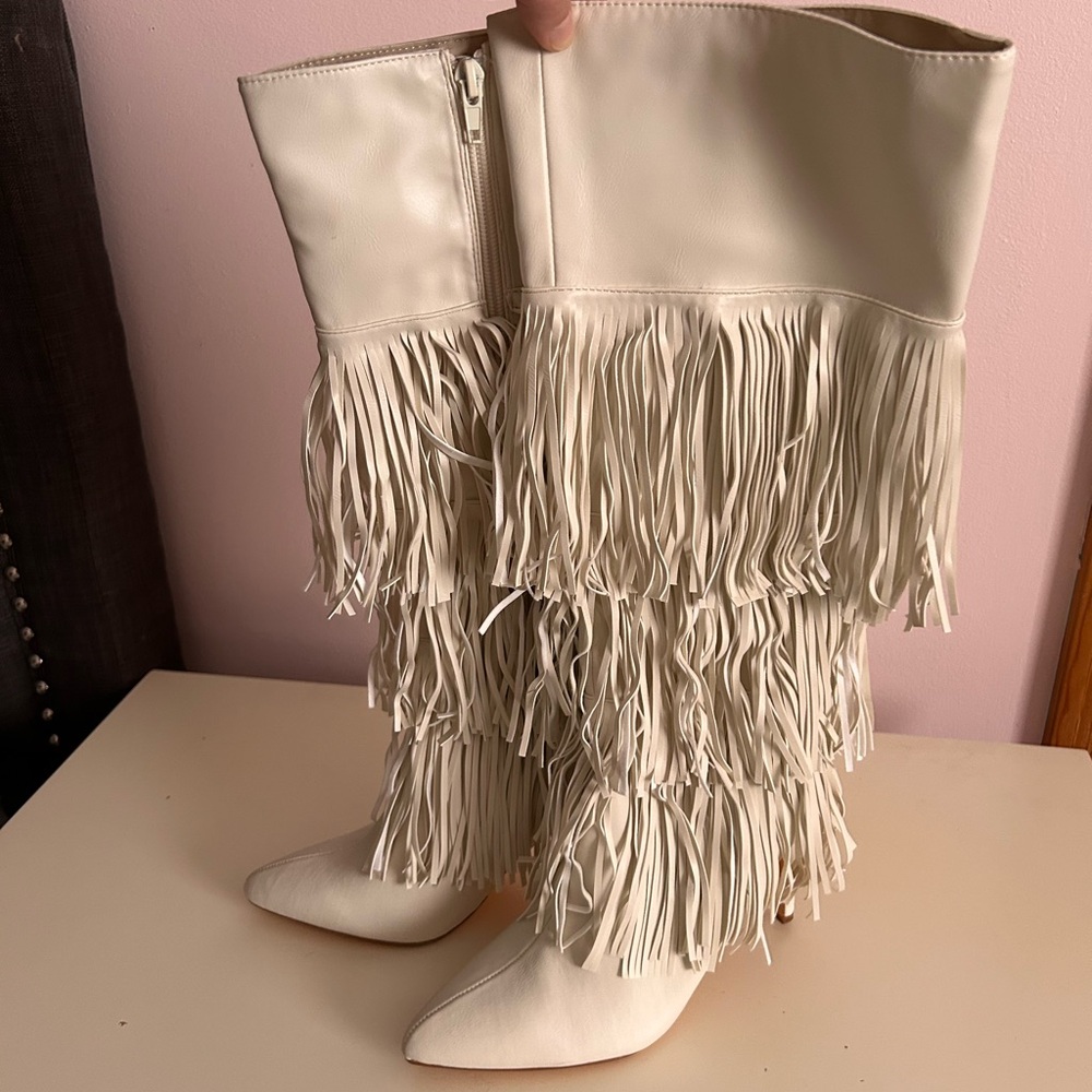 Lulu’s Fringe Cream Women's Boots